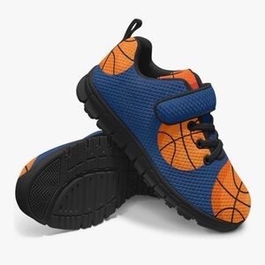Kids Blue & Orange big kids size 1 Basketball Sneakers - Comfortable Play Shoes